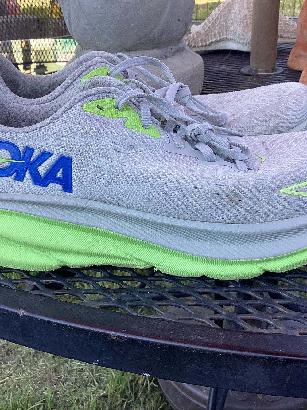 Hoka One One Light Gray and Neon Green Athletic Running Shoes